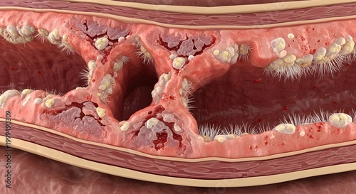 Severe periodontitis gum disease and tooth loss illustration