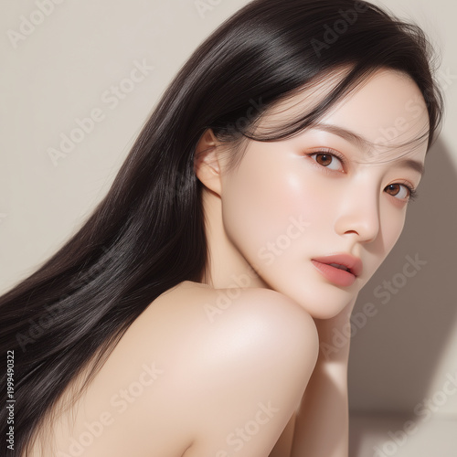 美しい髪の女性のビューティーポートレート　ヘアケア・スキンケア広告用