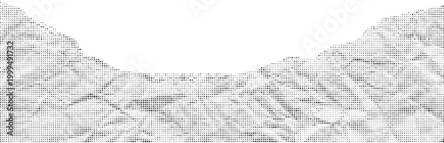 Abstract mountain landscape silhouette rendered in dense halftone dot pattern on transparent background for modern design