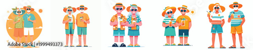 vector old couple standing carrying iced drinks enjoying summer
