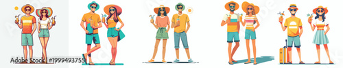 vector couple standing carrying iced drinks enjoying summer