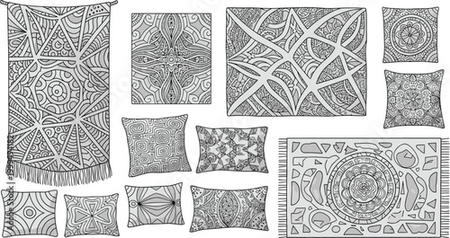 Bohemian Style Home Décor with Intricate Patterns for Pillows, Rugs, and Wall Hangings in Black and White