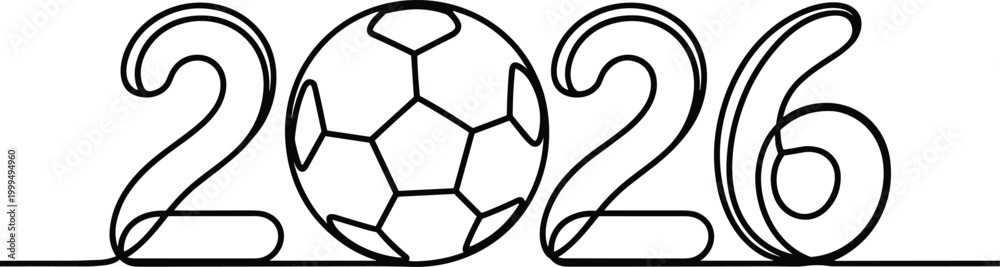 Obraz premium 2026 Soccer Year Typography with Ball Graphic Continuous Line Art Minimalist Design