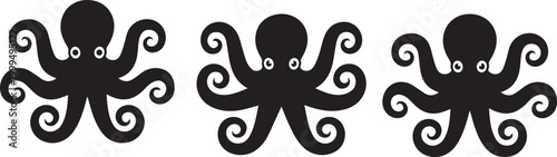 Octopus Icons Set, Cute Marine Sea Creature Vector Illustration Collection.