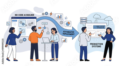 Illustration of Collaborative Work Environment with Analytics and Data Visualization in Modern Office