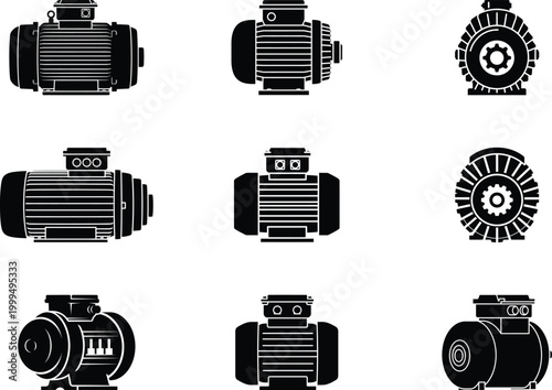 Grey electric motor icon silhouette on white background