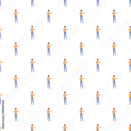 Young man standing and engaging with phone in a repeating pattern