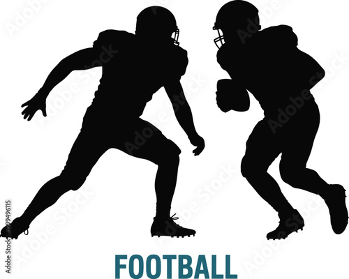Two Silhouette American Football Players in Action on White Background
