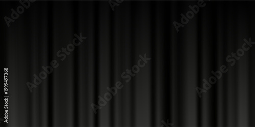Black velvet curtain background. Closed curtains backdrop for theater stage, cinema, silent movie screen. Noir horror drapery wallpaper for award, show, performance. Vector old Hollywood scene concept