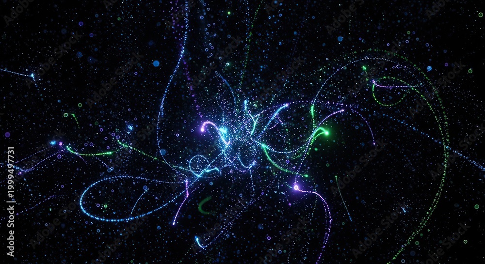 Fototapeta premium Dynamic Light Trails, Abstract Patterns, Digital Space, Illustration, Night Sky, Aerial View, Visual Art