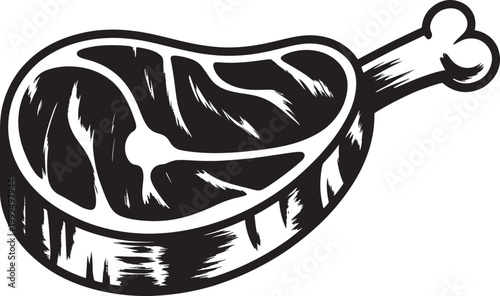 Raw steak illustration with bone on white background