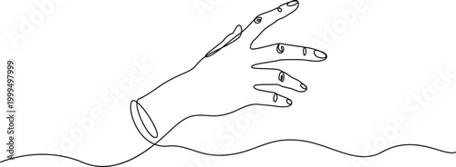 Continuous one line drawing of  line drawing hand, minimalist hand gesture, simple outline art, black line illustration