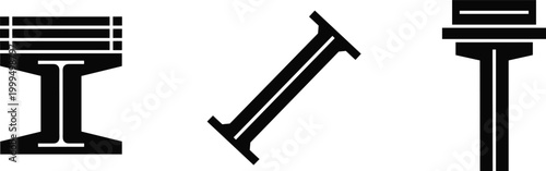 Black silhouette illustration showing structural steel beam profiles including I-beam, angled I-beam, and T-beam commonly used in construction engineering