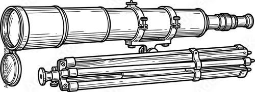 Refractor telescope with tripod mount illustration