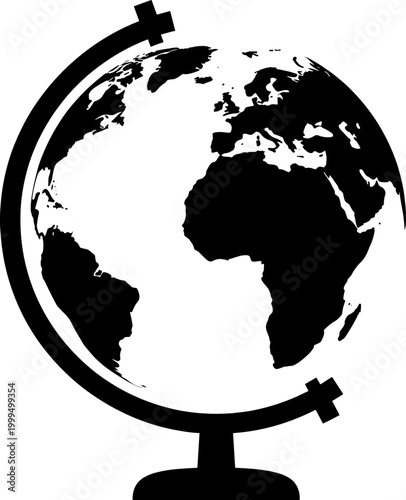 Silhouette of a world globe on a desktop stand