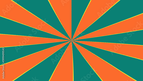 Abstract optical illusion with radiating orange green triangular segments forming dynamic starburst sunburst motion depth pattern