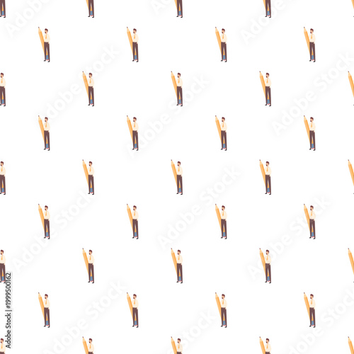 Man holding a giant pencil in a seamless pattern, representing creativity and education