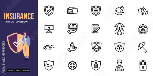 insurance outline icon set vector design good for web and mobile app