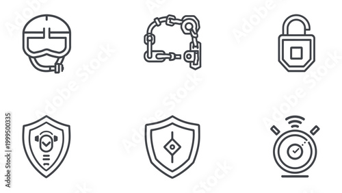 Obraz na plátně Safety and Security Icon Set: An assortment of line art icons representing essential safety and security elements, perfect for illustrating protection, safeguarding and related concepts