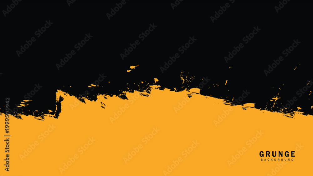 Fototapeta premium Bold yellow and black two-tone abstract grunge vector background with horizontal paint divider and distressed texture