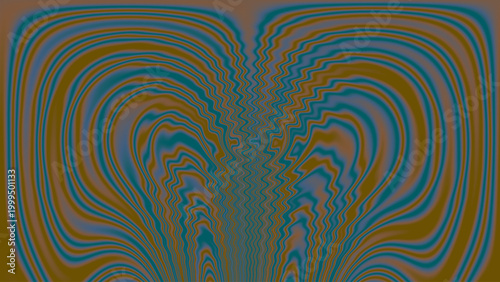 Abstract optical illusion with concentric blue orange wavy lines forming symmetrical butterfly vortex motion depth pattern