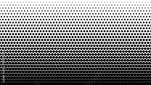 Gradient halftone dot background. White black polka dot pattern. Futuristic dotted mesh with smooth tonal transitions. Geometric minimal digital abstract vector illustration.
