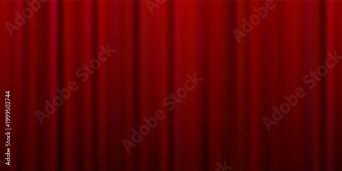 Red velvet curtain background. Closed curtains wallpaper for theater stage or cinema, circus. Red fabric drapery backdrop for award, show, performance. Velvet textile room scene banner concept. Vector