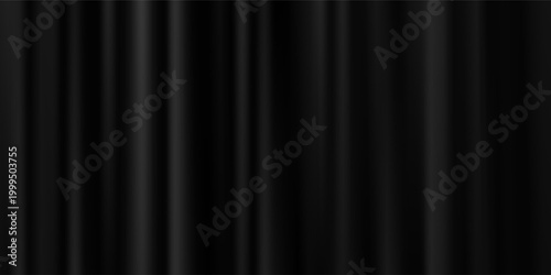 Black velvet curtain background. Closed curtains backdrop for theater stage, cinema, silent movie screen. Noir horror drapery wallpaper for award, show, performance. Vector old Hollywood scene concept