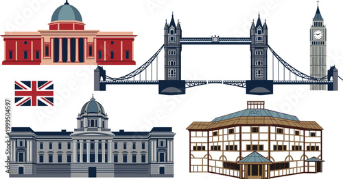 Принти на полотні Iconic London Landmarks Set with Tower Bridge, Big Ben, National Gallery, Shakes
