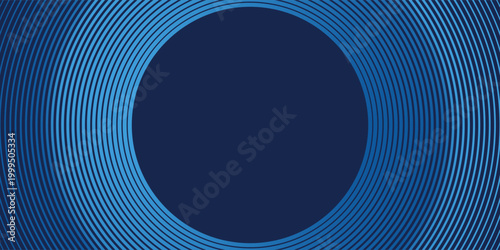 Abstract blue glowing geometric lines on dark blue background. Modern shiny blue circle lines pattern. Futuristic technology concept.