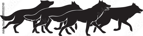 Black and white animal silhouette set featuring wolf and panther vector illustration of wild wildlife mammals