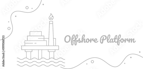 Offshore oil rig line art icon depicting industrial extraction infrastructure in a clean minimalist style for professional energy sector
