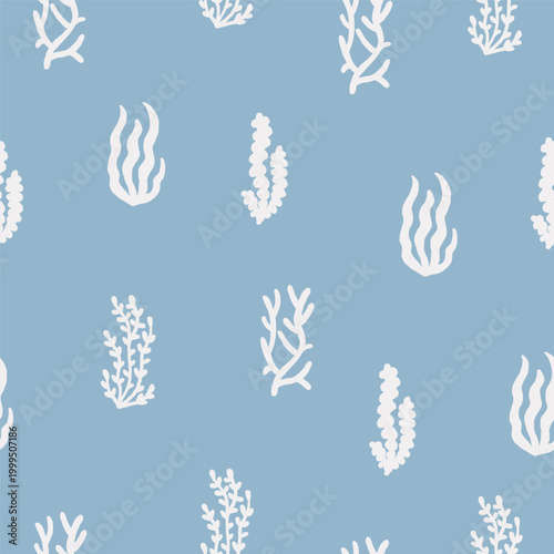 Seamless vector pattern with hand-drawn nautical elements, sea life pattern