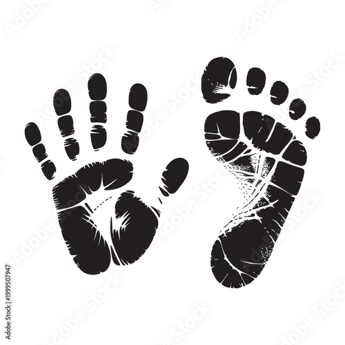 Baby handprint and footprint silhouette with silhouette minimalist childhood innocence parenthood