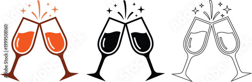 Three variations of sparkling wine glasses in a cheerful toast