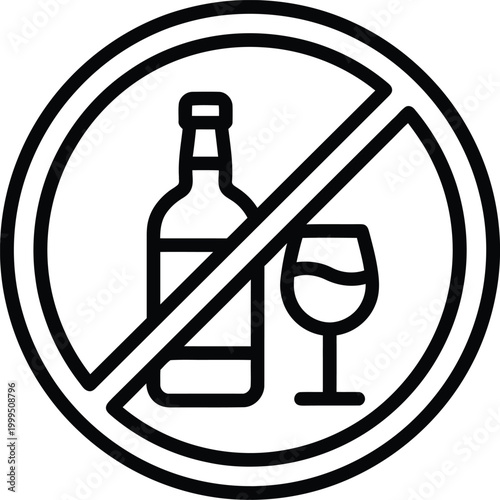 No Alcohol Sign Icon Prohibiting Wine And Liquor Consumption For Public Places