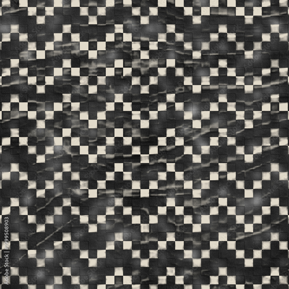 Fototapeta premium Seamless Black and White Marbled Mosaic Pattern with Chevron Geometric Grid