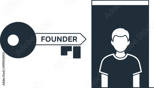 Minimalist icon depicting a founder with a key, symbolizing leadership and innovation. Clean, modern design for business and startup visuals.