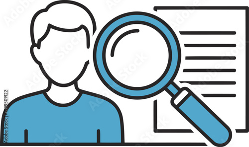 A professional man examines a finance report with a magnifying glass. Clean, modern illustration for business and finance concepts.