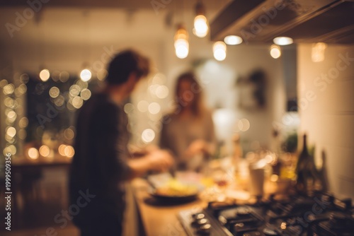 Man and woman cooking dinner together