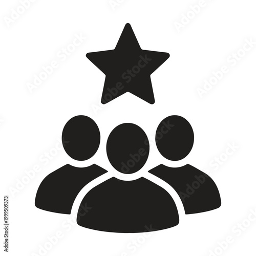 Black silhouette of three people with a star above, representing teamwork and excellence group