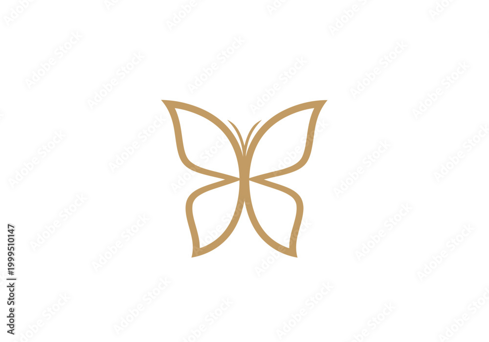 Obraz premium Elegant gold butterfly line art icon on white background