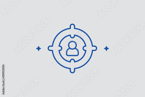 Target user line icon for audience segmentation and precise demographic ad targeting. Focused vector illustration for buyer persona development and targeted social media advertising tools.