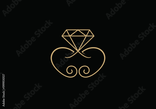 Elegant gold diamond logo with decorative flourishes on black background