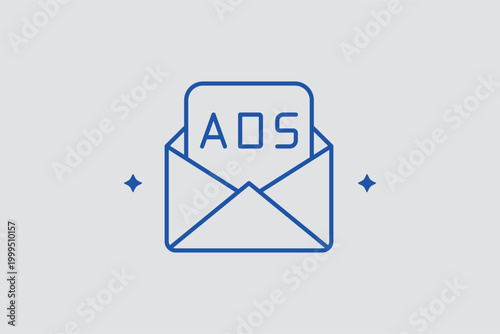Email ads line icon for newsletter marketing and direct electronic promotional mailers. Communicative vector illustration for CRM software features and lead generation email sequence designs.