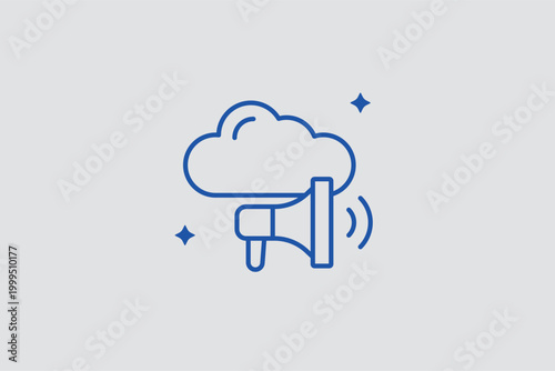Cloud with megaphone line icon for cloud-based marketing automation and broad digital announcements. Dynamic vector illustration for SaaS marketing platform headers and viral social media campaign too