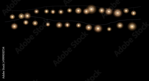 Diagonal arrangement of glowing fairy lights on a black background for modern decor inspiration.