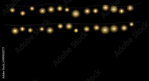 Warm string lights arranged in parallel curves against a dark background.