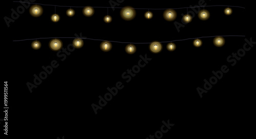 Two parallel rows of string lights creating a symmetrical glow on a dark surface.