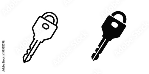 Simple black and white illustration of a key with a modern design